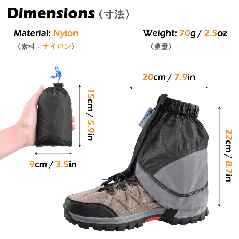 TRIWONDER Gaiters Low Gators Lightweight Waterproof Ankle Gaiters for Hiking Walking Backpacking (Black & Gray) - Image 2